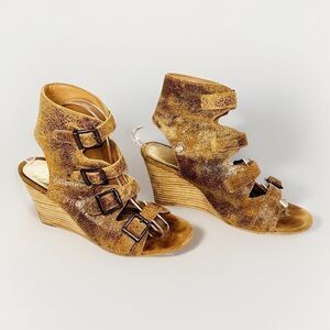 Diba True Gladiator Sandals Wedge Rugged Distress Leather Boho Western Buckle 9